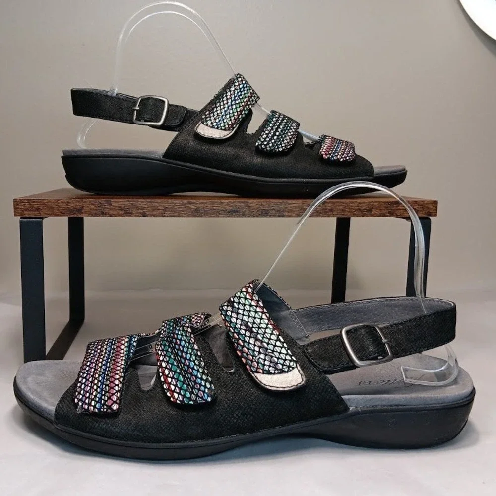 Trotters Sandals Women 11M Black Multi‎ Color Mesh Slingback T17C9-095
